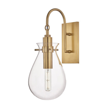 A wall-mounted Ivy Sconce with a brass finish and a clear glass shade.